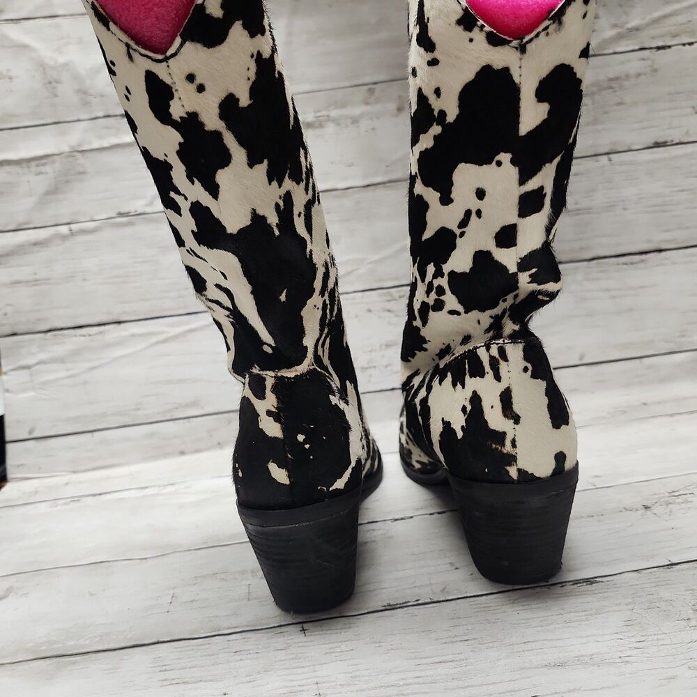 DINGO Live a Little Cow Print Calf Hair Western Boots Women's Size 8 Black/White - Picture 5 of 14